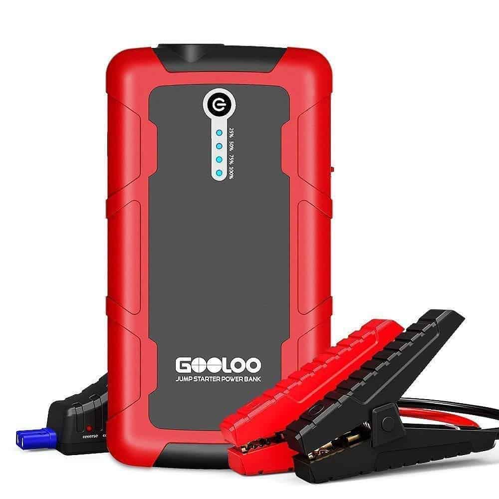 GOOLOO 600A Peak SuperSafe Car Jump Starter (up to 5.0L gas, 3.0L diesel engine), Portable Power Pack Auto Battery Booster Phone Charger with Dual Quick Charge 3.0 Input & Output, Built in LED Light