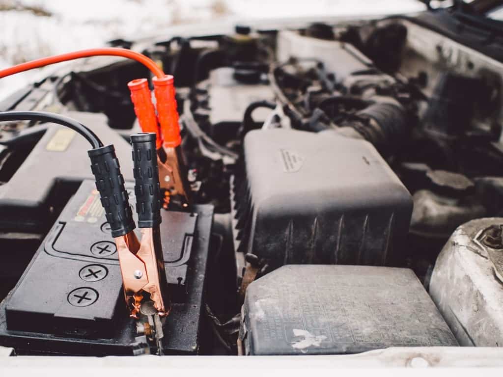 battery with attached jumper cables