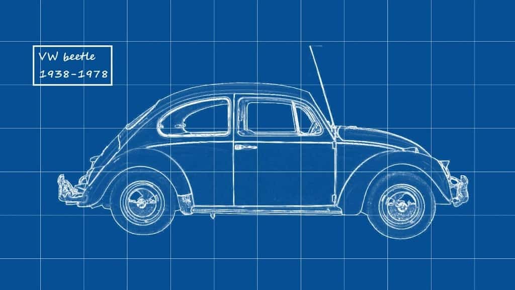 a simple blue print of a volkswagen car