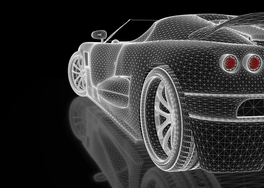 wireframe rendering of a top down car