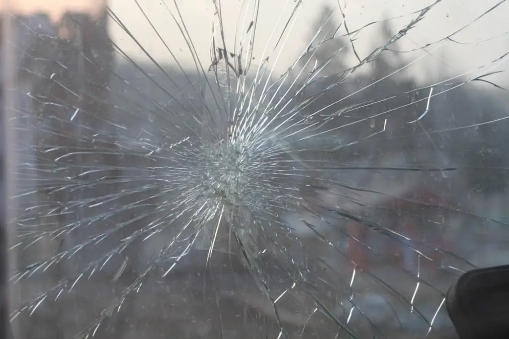 windshield with a big crack