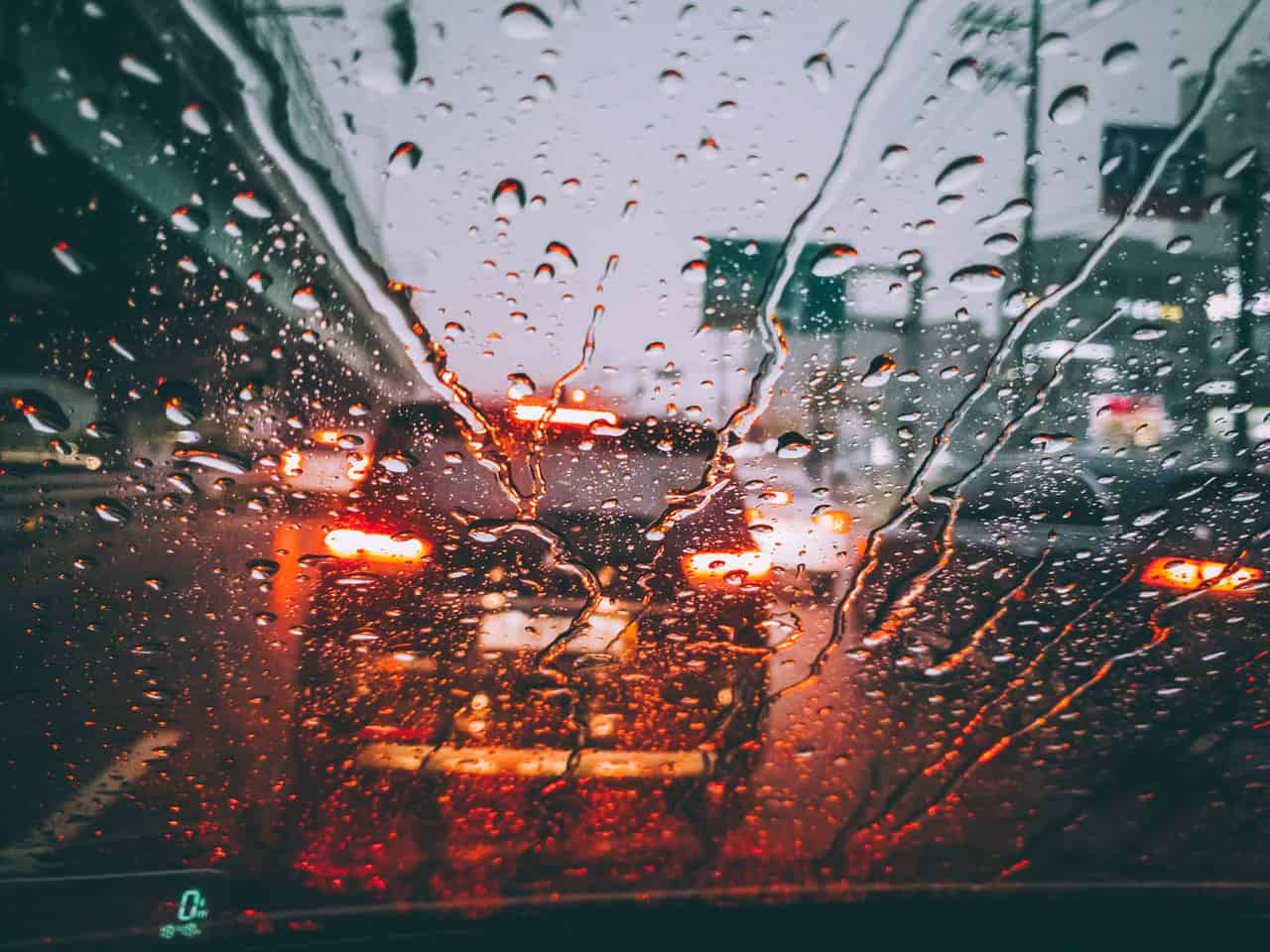 Rain drops on a windshield